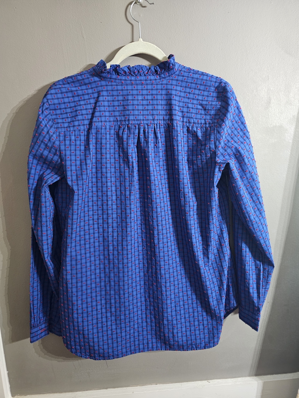 Talbots Blue Patterned Ruffle Front Button-Down Shirt - Picture 4 of 4